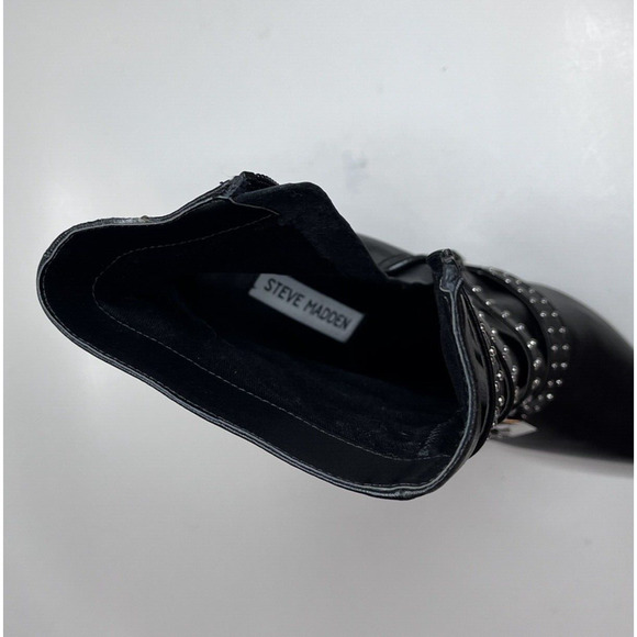 Steve Madden Daryl Heeled Bootie Black Leather Side Zip Buckle Accent Size 7.5 - Picture 13 of 14